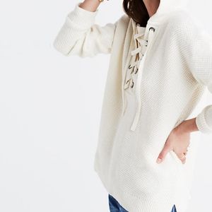 Madewell Cream Lace Up Hoodie Sweater